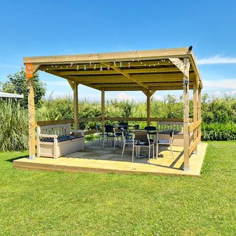 The Jetty - our social area for relaxing in the evenings at Coutts Glamping. This is one of our many useful site facilities.